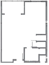 A floor plan of a building with multiple rooms and hallways.