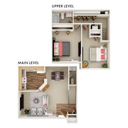 A diagram shows the layout of a two-level apartment.