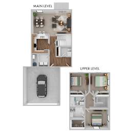 A diagram shows the layout of a car and a two-level apartment.