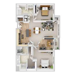 A top-down view of a two-story apartment layout.