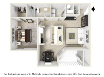 1 BED 1 BATH The Calumet Floor Plan at Chinoe Creek Apartments, Lexington, KY