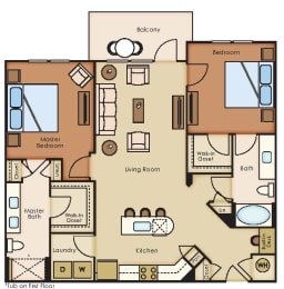 2 bed 2 bath Beech Floor Plan at The Loree, Florida, 32256