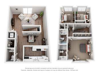 Bordeaux  2 bedroom 2 bathroom  Floor Plan at The Courtyards of Chanticleer Apartments, Virginia Beach, VA, 23451