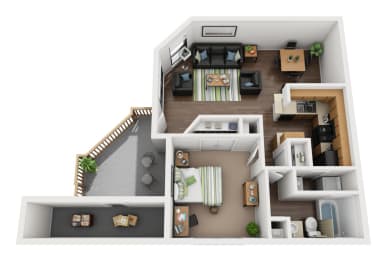 The Franklin 1 Bed 1 Bath Floor Plan at Chapel View Apartments in Chapel Hill, NC