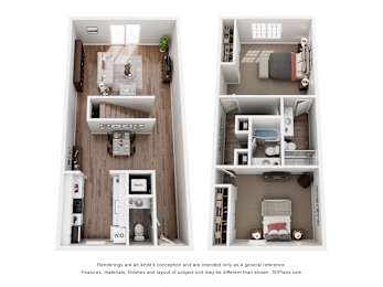 Chateau 2 bedroom 1 bathroom  Floor Plan at The Courtyards of Chanticleer Apartments, Virginia