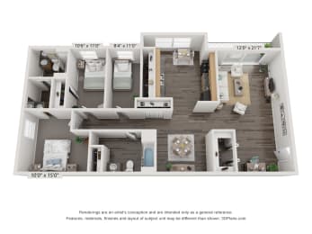 C1 Floor Plan at Rivers Landing Apartments, PRG Real Estate, Hampton, VA, 23666
