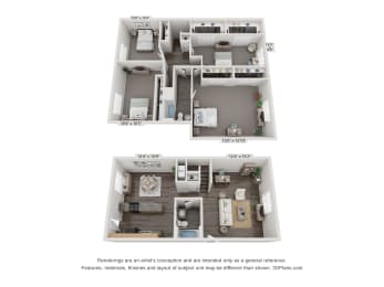 D2T Floor Plan at Rivers Landing Apartments, PRG Real Estate, Hampton, 23666