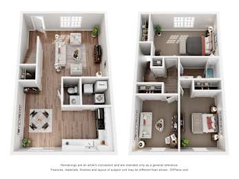 Riviera 2 bedroom 1 bathroom   Floor Plan at The Courtyards of Chanticleer Apartments, Virginia, 23451