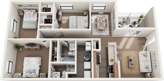 3 bed 2 bath floor plan at Sawgrass Apartments, Charleston, SC