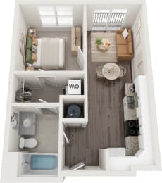 Jefferson 1 Bed 1 Bath Floor Plan at South 16 At The Bridges, Roanoke, VA