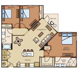3 bed 2 bath Spruce Floor Plan at The Loree, Jacksonville