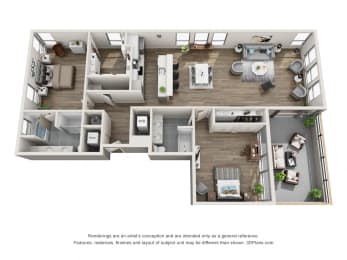 2 bedroom 2 bathroom penthouse apartment floor plan  at The Locks Tower, Virginia