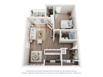 1 bed 1 bath Aspen Floor Plan at The Timbers Apartments, Virginia, 23235