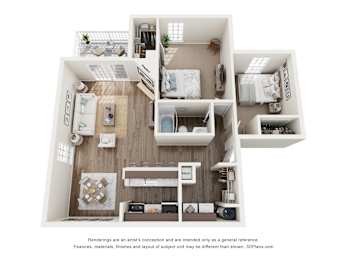 2 bed 1 bath Hickory Floor Plan at The Timbers, Richmond, VA