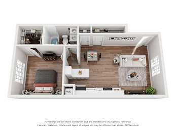 Villes 1 bedroom 1 bathroom  Floor Plan at The Courtyards of Chanticleer Apartments, Virginia Beach, Virginia