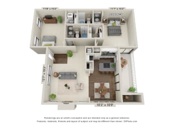 The Somerville Floor Plan at Woodcreek Apartments, Cary, NC