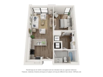 The Inlet floor plan - 1 bedroom, 1 bathroom apartment
