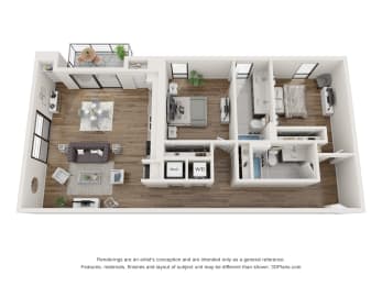 The Bay floor plan - 2 bedroom, 2 bathroom Manchester Richmond apartment