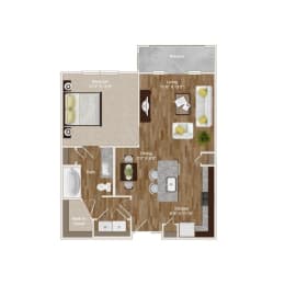 1 Bedroom and 1 Bathroom with kitchen island and a large balcony at Park at Rialto Apartments, San Antonio, TX 78257