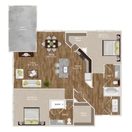 2 Bedroom and 2 Bathroom with kitchen island and large patio at Park at Rialto Apartments, Texas, 78257