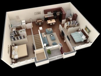 2 bed 2 bath floor plan C at Overlook at Stone Oak Park Apartments, Texas, 78258
