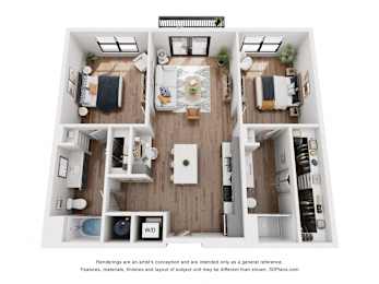 2Bed 2Bath Floor Plan A at DAWSON PARK APARTMENTS, Louisiana, 70809