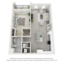 a 1 bedroom floor plan with a bathroom and a bedroom