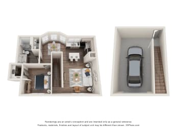 1 Bed Floorplan at One White Oak Apartments, Cumming, GA