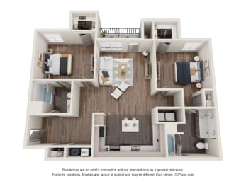 2 Bedroom Floorplan at One White Oak Apartments, Georgia