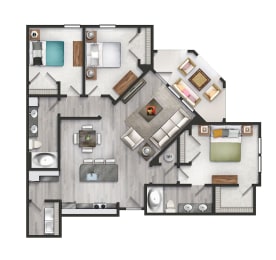 3 bed 2 bath C1 Floor Plan at TRAILSIDE VERDAE APARTMENTS, South Carolina