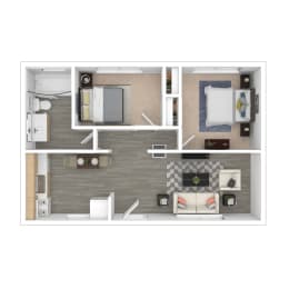 a floor plan of a one bedroom apartment with a bathroom and living room  at Olympus Park Apartments, Roseville, 95661