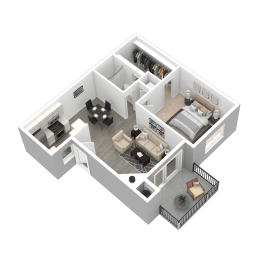 Renovated style 1x1 3D floor plan