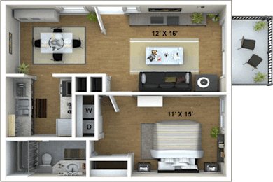 1 Bedroom, 1 Bathroom Floor Plan at Fountains of Fair Oaks, Fair Oaks, CA