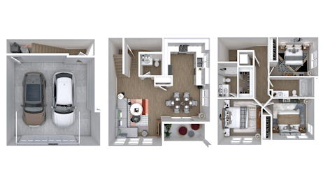 Floor Plan  Three different floor plans of a house are shown.
