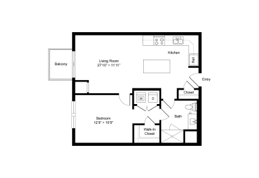 A1 1 Bedroom 1 Bath 715 Sq.Ft.  Floor Plan at Winfield Station Apartments, J Street Property Services, Winfield, IL, 60190