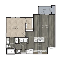 A2 735 Sq.Ft. Floor Plan at One Preston Station Apartments, J Street, Celina, TX