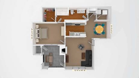 1 Bedroom 1 Bath 760 Sq.Ft. Floor Plan A3 at Stoneleigh on Cartwright Apartments, J Street Property Services, Mesquite, 75180