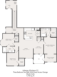 A floor plan of a three bedroom apartment with a two bath.