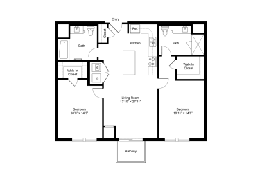 B1 2 Bedroom 2 Bath 1,039 Sq. Ft Floor Plan at Winfield Station Apartments, J Street Property Services, Winfield