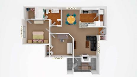 2 Bedroom 1 Bath  880 Sq.Ft. Floor Plan B1 at Stoneleigh on Cartwright Apartments, J Street Property Services, Downtown Mesquite Texas
