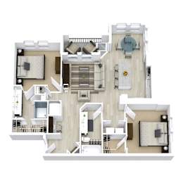 3D furnished two bedroom floor plan at The Westerly Apartments, Midlothian, TX 76065