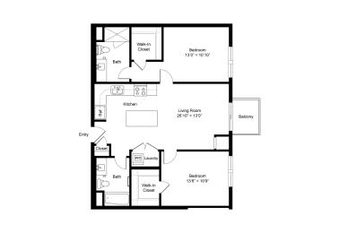 B2 2 Bedroom 2 Bath 1,038 Sq. Ft Floor Plan at Winfield Station Apartments, J Street Property Services, Illinois, 60190