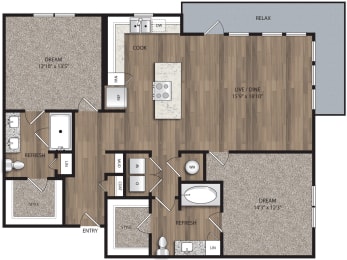 2 bed 2 bath B3 Floor Plan at The Mill Old Town, Lewisville, 75057