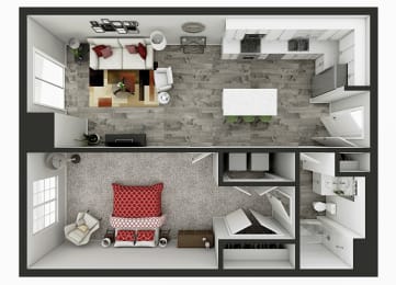 1 bedroom 1 bathroom 845 Sq.Ft. floor plan D at Panton Mill Station Apartments,J Street Property Services, LLC, Illinois, 60177