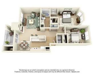 Capitol City 2 Bedroom 1 Bath Floorplan