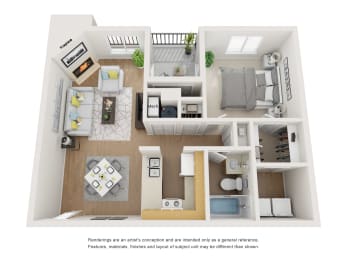 1 Bedroom 1 Bath Floorplan at Horizon East Apartments, Colorado