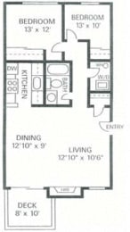 Our 2 Bedroom 1 Bath Apartment Floor plan at Wilderness West Apartments in Olympia, Washington