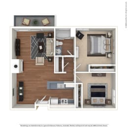 2BR/1BA 2 Bed 1 Bath Floor Plan at Twenty 2 Eleven Apartments, Canoga Park, California