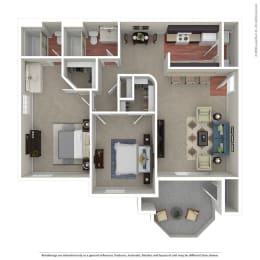 Large 2 Bedroom / 2 Bath Floor Plan at The Hills at Quail Run, Riverside, California