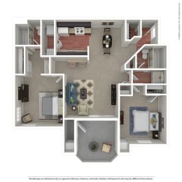 2 Bedroom/ 2 Bath Floor Plan at The Hills at Quail Run, Riverside, 92507